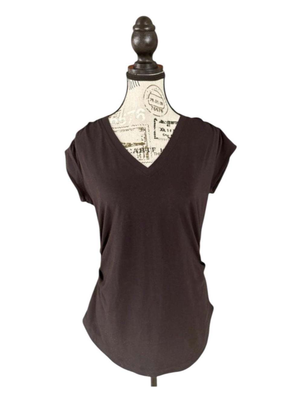 Athleta Ruched V-Neck Tee • Medium • Black